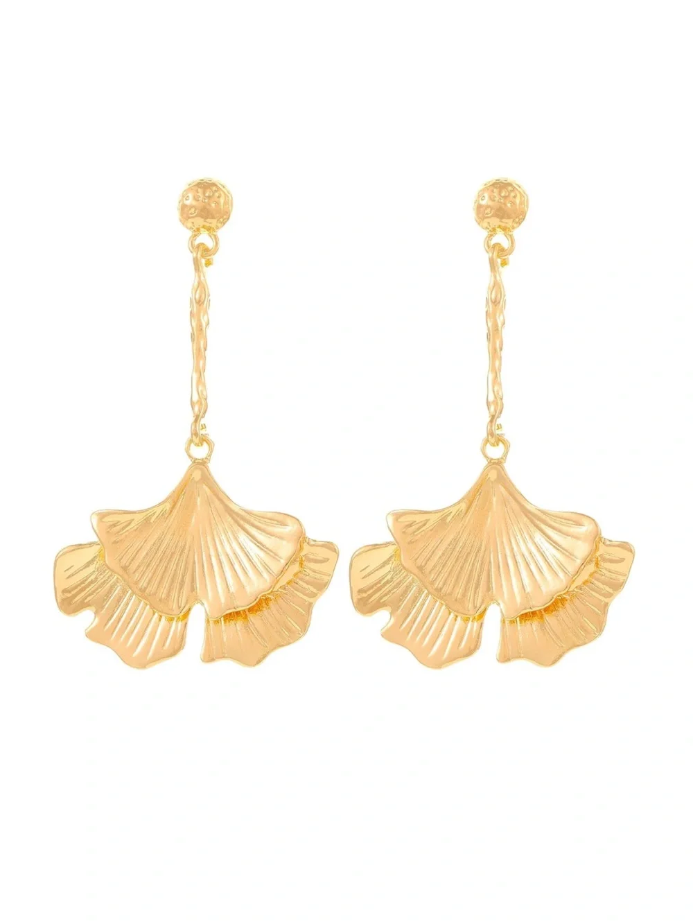 Golden Ginkgo Leaf Drop Earrings